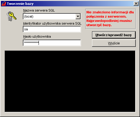 DB.net soft 5/41 W ekranie tym mamy wstępnie wypełnioną nazwę serwera (local) oraz identyfikator użytkownika SA.