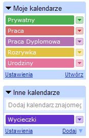 W Google Kalendarz zaleca się stworzenie osobnych kalendarzy dla Projektów nad którymi się pracuje (dodatkowo powinny one być udostępnione wszystkim członkom zespołu projektowego), wydarzeń