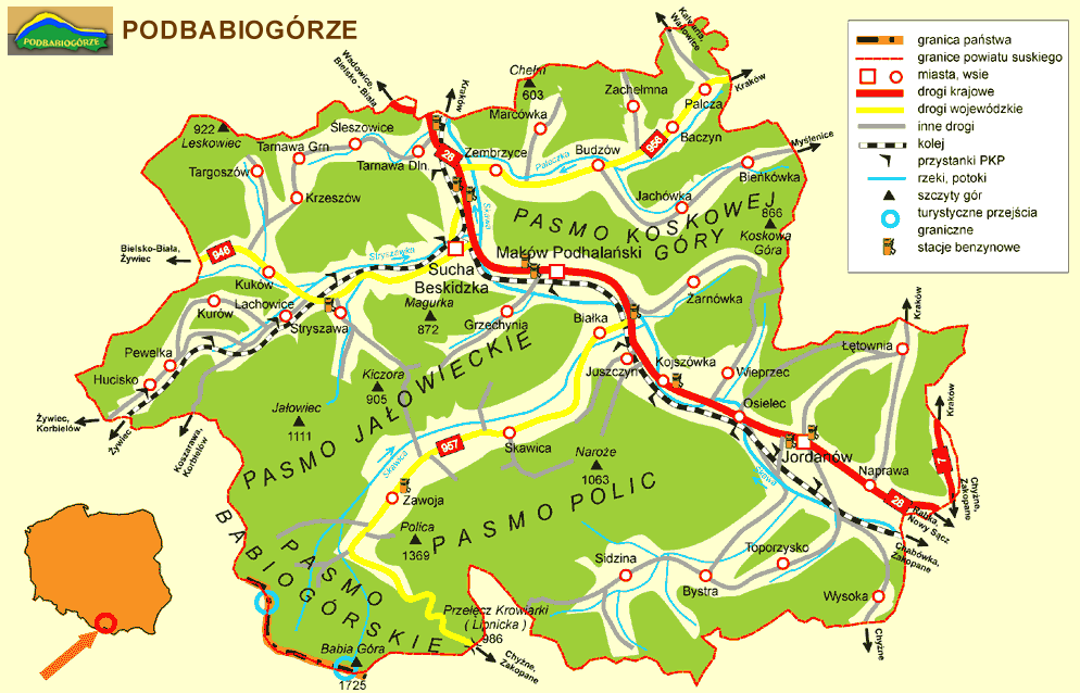 Małym (na północnym zachodzie) oraz Pasma Koskowej Góry (866 m n.p.m.) w Beskidzie Makowskim (na północnym wschodzie).