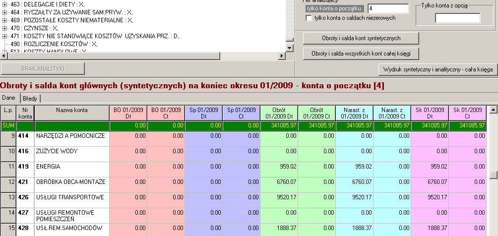 71 Przydatnym przyciskiem moŝe okazać się Export_plik gdzie aktualną tabelką z obrotami i saldami program zapisze do pliku o rozszerzeniu *.csv, który jest akceptowany przez program bp.