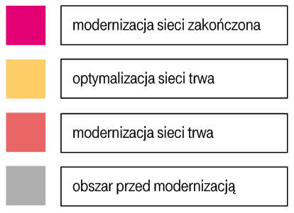 OBECNIE MODERNIZOWANE OBSZARY POLSKI 8 635 zmodernizowanych stacji 80% obszaru Polski po modernizacji 80% populacji Polski po modernizacji 3%