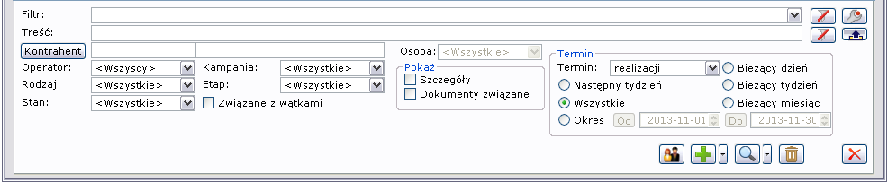 Rysunek 101 Sekcja filtrowania na listach Filtrowanie listy konwersacji po polu Stan obejmuje również działania z parametrami w obszarze: Zamknięte, czyli: Wątki, Pozycje.