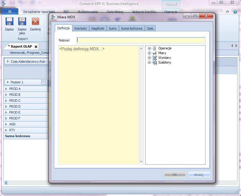 miar i wymiarów przeniesione zostały także do raportów OLAP, co polepszy dostępność tychże opisów dla użytkownika końcowego.
