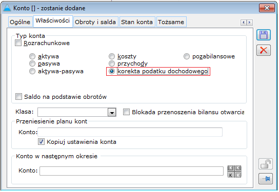 3.2. Zmiany w planie kont 3.2.1. Nowy typ konta Korekta podatku dochodowego W planie kont dodano nowy typ konta Korekta podatku dochodowego.