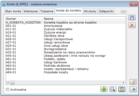 Z kontem typu Korekta podatku dochodowego powinny być także powiązane konta wprowadzone w konfiguracji, w sekcji korekta podatku dochodowego, w polach Koszty, Przychody.