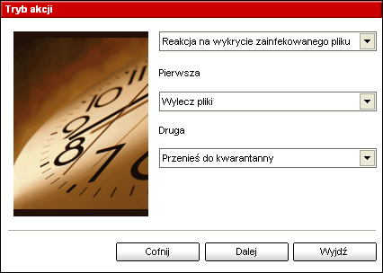 Moduł Antywirus Konsola zarzadzajaca 07 Krok 7/9 - Tryb akcji Tryb akcji BitDefender pozwala wybierać dwa działania w przypadku, kiedy został znaleziony zainfekowany plik.