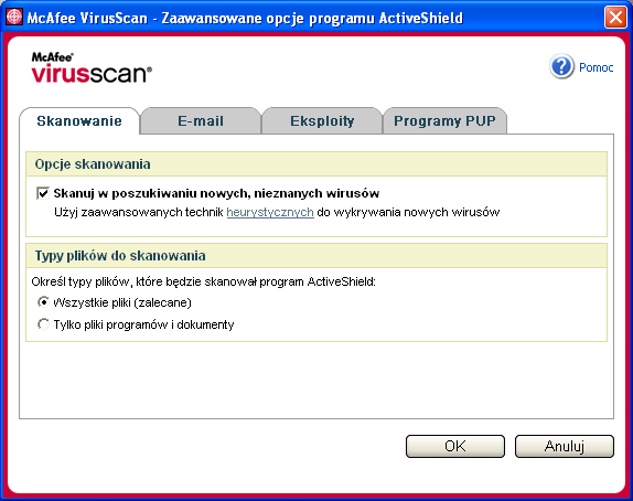 Korzystanie z programu ActiveShield W przypadku wykrycia załącznika do przychodzącej wiadomości błyskawicznej program VirusScan podejmie następujące działania: Spróbuje wyczyścić wykrytą wiadomość.