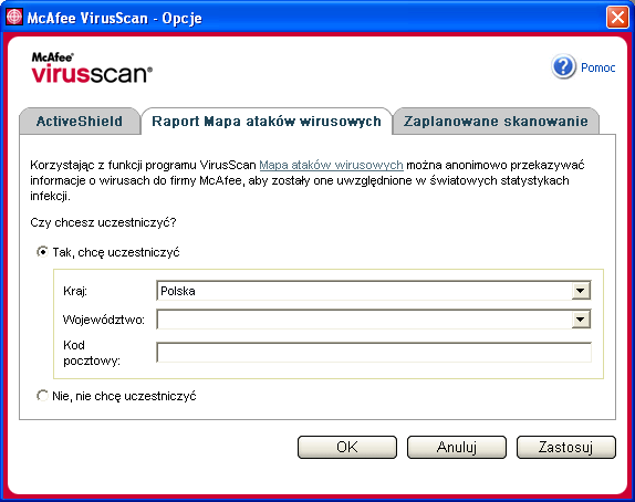 Automatyczne przesyłanie informacji o wirusach Automatyczne przesyłanie informacji o wirusach Istnieje możliwość anonimowego przekazywania informacji pozwalających śledzić wirusy do naszej mapy