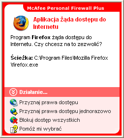 McAfee Personal Firewall Plus Należy zapoznać się z krótkim opisem tego zdarzenia, a następnie wybrać jedną znastępujących opcji: Kliknij polecenie Dowiedz się więcej w celu uzyskania szczegółowych