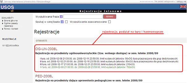 Rysunek 2: Wykaz rejestracji, podział na tury i harmonogram Przedstawiony na rysunku 2 przykładowy wykaz rejestracji z podziałem na tury i harmonogramem pełni podwójną funkcję.