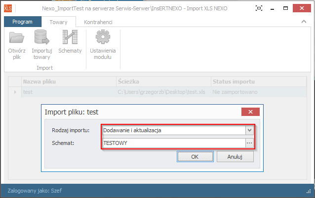 3.2 Importowanie pliku Mając gotowy schemat możemy przeprowadzić import pliku.