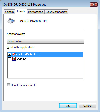 Pojawi się okno właściwości [CANON DR-6030C USB Properties] lub [CANON DR-6030C SCSI Properties].