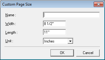Kliknięcie przycisku [Custom] [Niestandardowe] otwiera okno dialogowe [Custom Page Size] [Niestandardowy rozmiar strony], w którym można zarejestrować formaty niestandardowe.