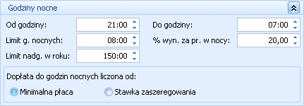 Podręcznik Użytkownika systemu Comarch OPT!MA Str. 125 Godziny nocne Zgodnie z art. 137 1 Kodeksu pracy pora nocna obejmuje 8 godzin pomiędzy godzinami 21.00 