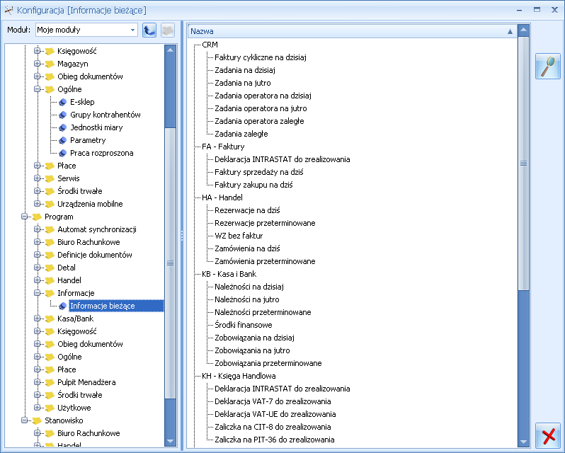 Podręcznik Użytkownika systemu Comarch OPT!MA Str. 203 Moduł nazwę modułu (gałęzi), do której podpinamy informację.