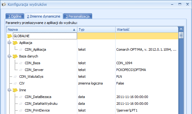 Podręcznik Użytkownika systemu Comarch OPT!MA Str. 321 Do utworzonego zestawu wydruków można skopiować istniejące wydruki.