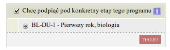 Zaznaczamy kierunek studiów do którego chcemy przedmiot podpiąć (czyli Biologia).