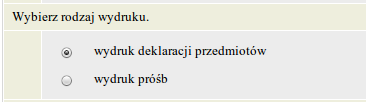 Następnie wybierasz semestr dla którego chcesz wydrukować deklarację. Ja potrzebuje deklaracji z dla semestru letniego, uwzględniamy też przedmioty całoroczne.