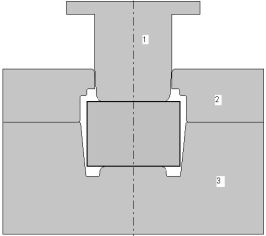 elementów. Rys. 1. Odkuwka modelowa kołnierza wytwarzanego w matrycy składanej z ruchomą wkładką. Rys. 2. Konstrukcja matrycy trójnarzędziowej.