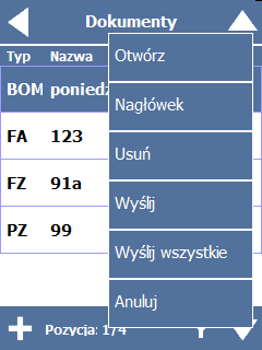 Strona41 DOKUMENTY EKCE umożliwia na terminalu zakładanie dokumentów obrotowych dowolnego typu i ilości. Funkcja menu głównego Dokumenty otwiera listę utworzonych na terminalu dokumentów.