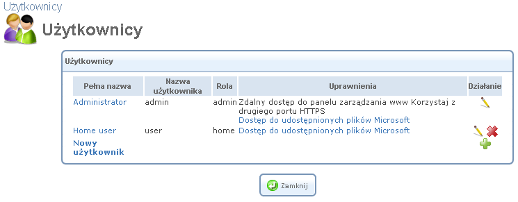 5. Kliknij przycisk OK, aby zapisać ustawienia. 6.3. Zarządzanie użytkownikami Pozycja menu Użytkownicy pozwala na przeglądanie i edytowanie określonych kont użytkowników, jak również tworzyć nowe.