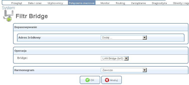 170 Ustawienia filtrowania na moście sieciowym 6.
