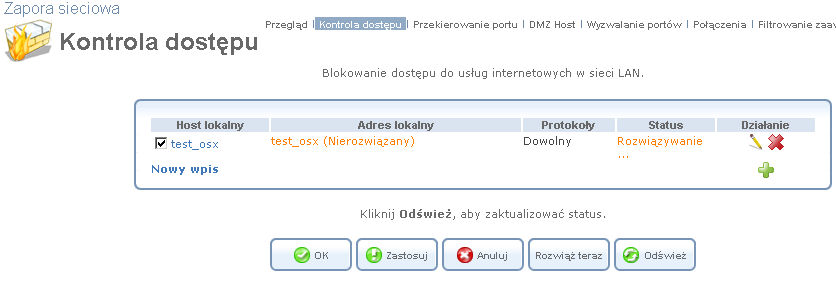 W przypadku wybrania protokołu HTTP i HTTPS (w celu odmowy dostępu do Internetu), można również włączyć funkcję Odpowiedź ze strony HTML do zablokowanego klienta.