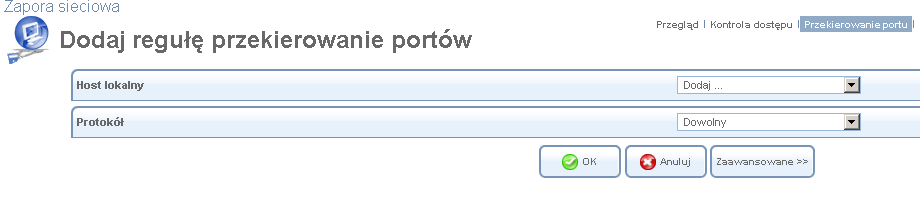 Rysunek 5.9 Interfejs przekierowania portu 2. Kliknij Nowy wpis, zostanie wyświetlony interfejs dodawania reguły przekierowania portu. Rysunek 5.10 Proste dodawanie reguły przekierowania portu 3.