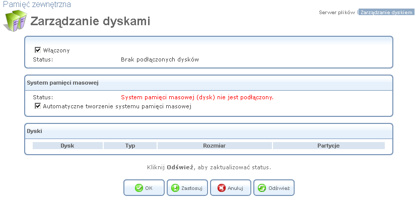 urządzeniami pamięci masowej. Rysunek 5.54 Zarządzanie dyskami Włączony - zaznacz lub odznacz pole wyboru, aby włączyć lub wyłączyć tą funkcję.