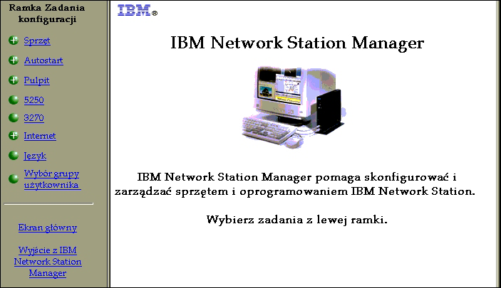 Indywidualni użytkownicy Zwykli użytkownicy mogą także używać programu IBM Network Station Manager. Jednakże, mają oni ograniczone możliwości konfigurowania stacji. Rys.