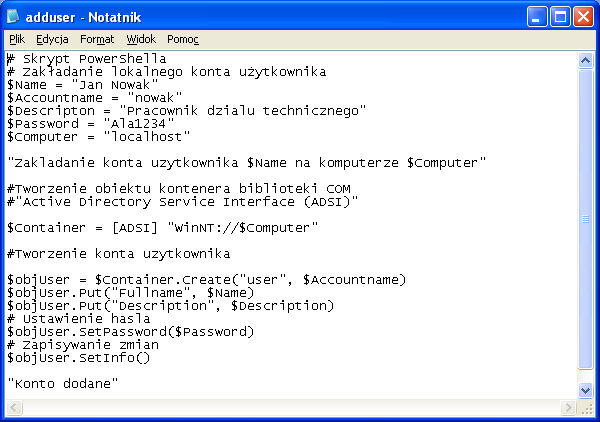 WPS w trybie wykonywania skryptów Skrypt PowerShella to plik tekstowy w języku
