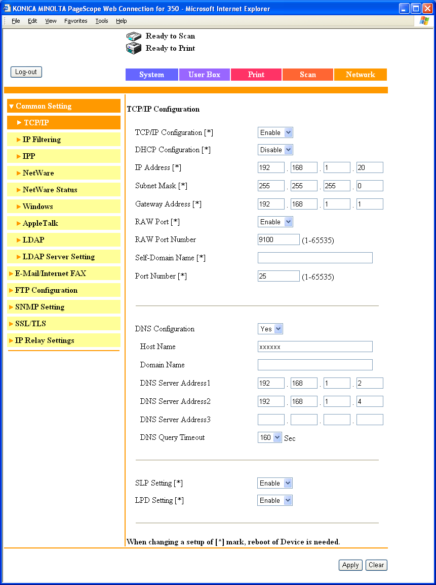 Ustawienia różne 11 Zakładka Sieć Common Setting TCP/IP Możliwe