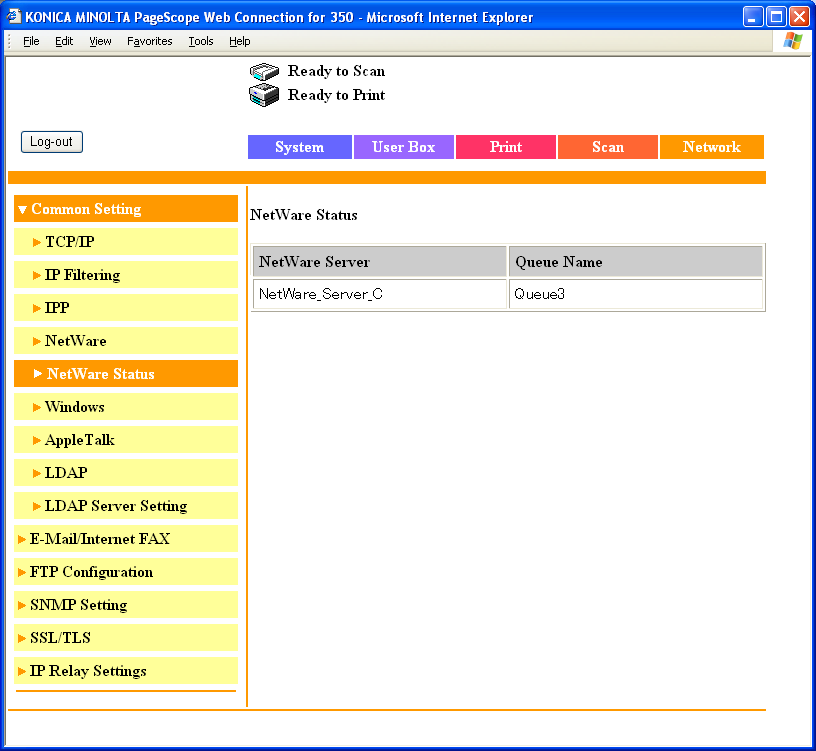 11 Ustawienia różne Zakładka Network Common Setting NetWare Status Jako status