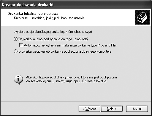 Instalacja Sterownika Drukarki 3 3 Dla systemu Windows XP, kliknąć na "Dodaj drukarkę" w menu "Zadania drukarki". Dla systemu Windows Server 2003, należy podwójnie kliknąć na ikonę "Dodaj drukarkę".