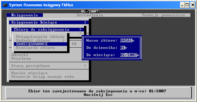 System kontroluje miesiąc księgowy, dlatego pozwoli jedynie na zaksięgowanie zbioru do miesiąca, do którego był on wprowadzony.
