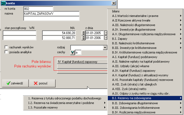 54 Automatyzacje i ułatwienia Rysunek 3.1: Oznaczanie kont do bilansu 3.2 Projekty według wzoru W programie istnieje możliwość zaprojektowania dowolnej ilości zestawień.