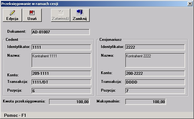 Kartoteki systemu FK Przyciski,, umożliwiają podgląd, edycję i usuwanie danych przyciski wywołują nowy formularz (dialog), na którym dostępne są przyciski edycji danych, usuwania, zatwierdzenia i