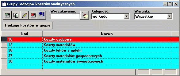 Słowniki Dla użytkowników nie posiadających systemu KOSZTY struktura ewidencji kosztów oraz struktura Ośrodków Powstawania Kosztów może być zdefiniowana poprzez dopisywanie kolejnych elementów w