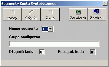 System Opis konta składa się z trzech informacji: Kod konta syntetycznego może być dowolnym trzyznakowym symbolem, Nazwa konta może liczyć do 40 znaków.