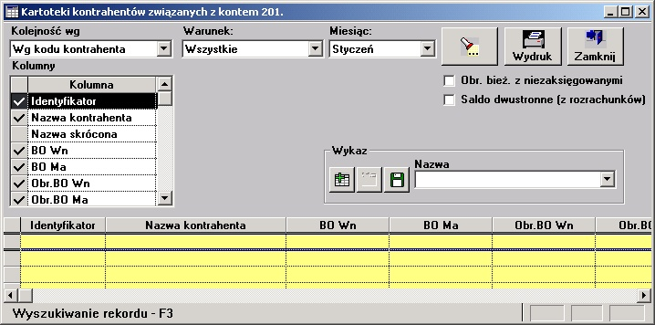 Księga główna 4.1.1.2 Kartoteki konta Funkcja Kartoteki Konta pozwala wyświetlić stan kartotek związanych poprzez dokumenty z wybranym kontem.