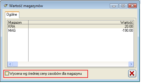 Dla inwentaryzacji zbiorczej (inwentaryzacja na kilku magazynach) wartość inwentaryzacji prezentowana w nagłówku obliczana jest na podstawie średniej ceny zasobów na wszystkich inwentaryzowanych