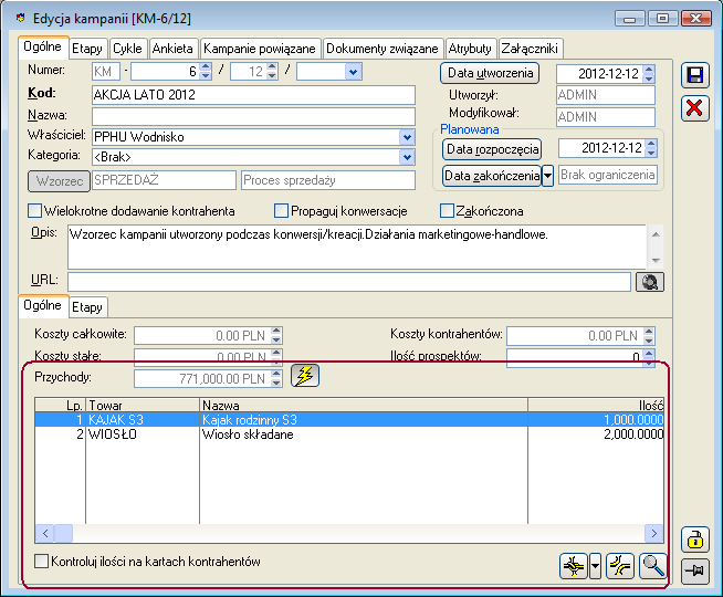 Rysunek 52 Migrator dokumenty inwentarzowe CRM 1. Możliwość prowadzenia kampanii dla wielu towarów Od wersji Comarch ERP XL 2013.