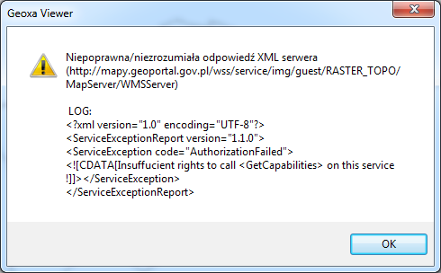 6 pojawi się komunikat o błędzie XML. Oznacza to błędny adres serwera w bazie programu.