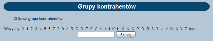 Edycja kontrahentów Po otwarciu opcji Kontrahenci i wskazaniu jednej z opcji filtrowania (Wszyscy, cyfry, litery lub inne) lub po wprowadzeniu szukanego ciągu znaków i naciśnięciu przycisku Szukaj