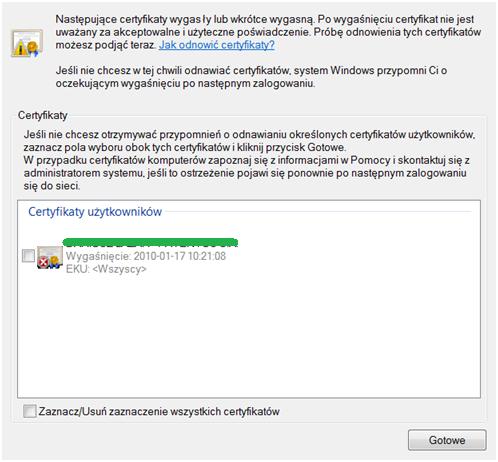 Wówczas widoczne będą certyfikaty, które nie spełniają stosownych wymogów w tym, te, których ważność wygasła.
