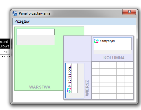 Opcja panel przedstawienia możliwość swobodnej edycji tabeli wydruku, na przykład zamiany wierszy i kolumn czy