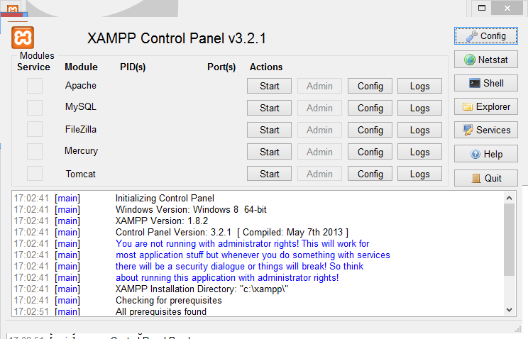 2.2 Konfiguracja Xampp Panel administracyjny aplikacji Xampp (rys. 10).