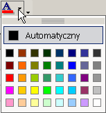 5. Aby zmienić kolor zaznaczonych znaków, wybieramy odpowiednią opcję z menu podręcznego Kolor czcionki 1.2. Zmiana sposobu formatowania czcionki za pomocą okna dialogowego Formatuj komórki 1.