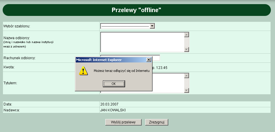 Następnie wybierając przycisk Wypełnij przelewy wywołuje Klient stronę umoŝliwiającą wypełnienie formularzy składania przelewów.