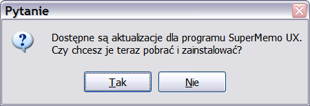 Aktualizacja programu Program SuperMemo UX posiada wbudowany mechanizm aktualizacji przez Internet. Aktualizowane są zarówno sam program, jak i kursy wybrane do nauki.